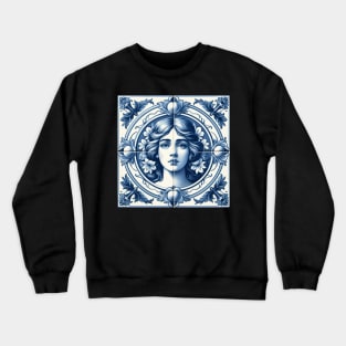 Delft Tile With Woman Face No.3 Crewneck Sweatshirt